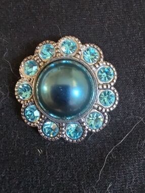 STYLE DOTS Statement Snap Blue Crystal Flower Teal Pearl Center - Women Jewelry